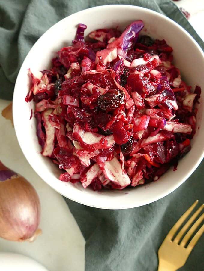 Vegan and paleo beet and cabbage slaw