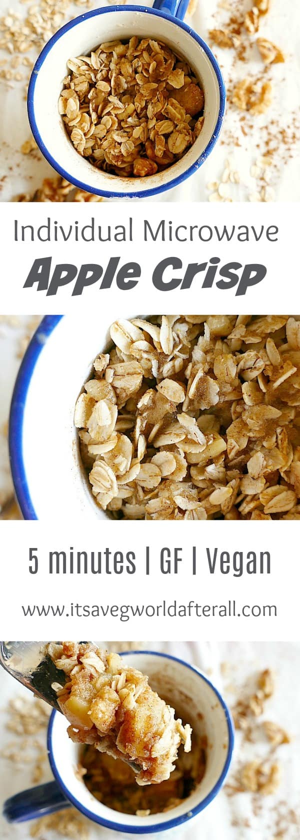 images of single-serve apple crisp separated by text boxes for Pinterest