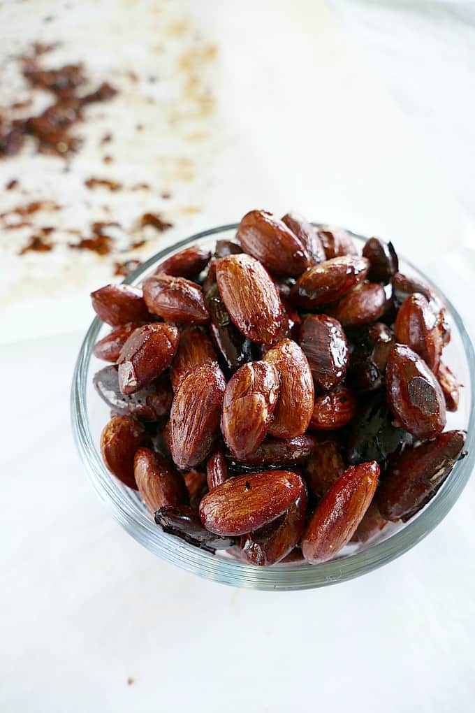 Vegan, gluten-free, and paleo maple roasted almonds