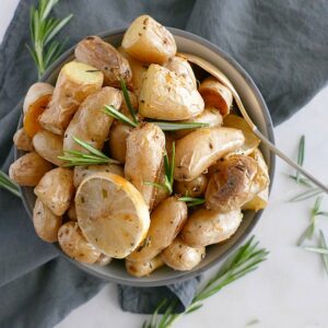 Lemon rosemary roasted fingerling potatoes. Vegan, gluten-free, paleo.