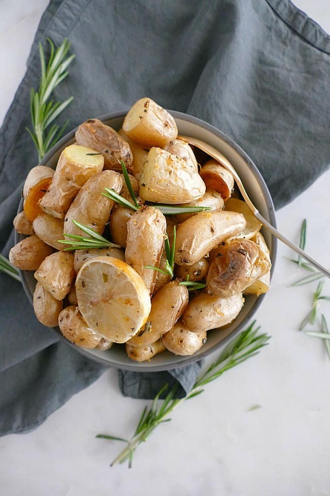 Lemon Rosemary Roasted Fingerling Potatoes - It's a Veg World After All®