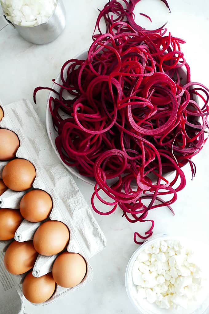 ingredients for beet and goat cheese oven baked frittata