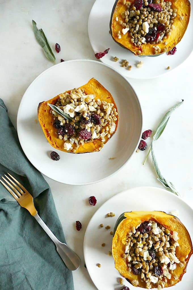 Vegetarian lentil stuffed acorn squash