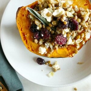 Vegetarian lentil stuffed acorn squash