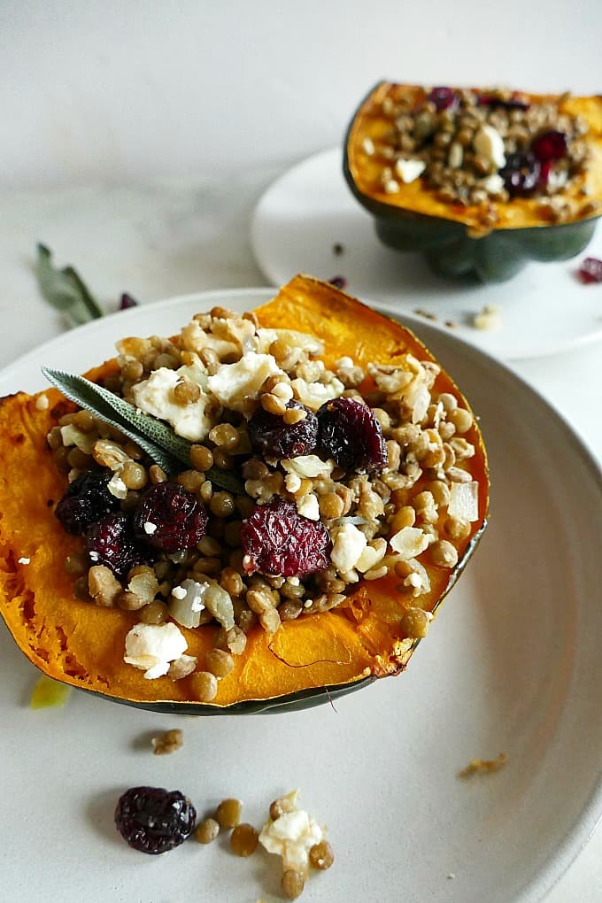 Vegetarian lentil stuffed acorn squash