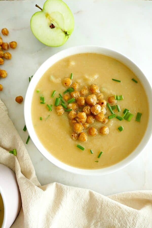 Celeriac and Apple Soup with Crispy Chickpeas It's a Veg World After All®