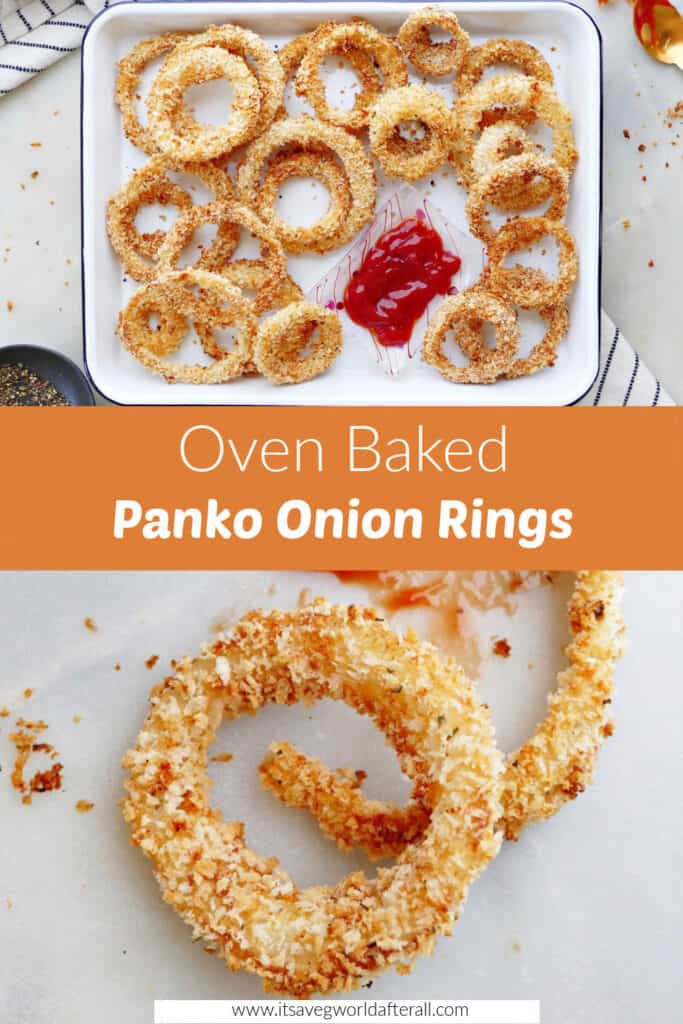 panko onion rings separated by a text box with recipe