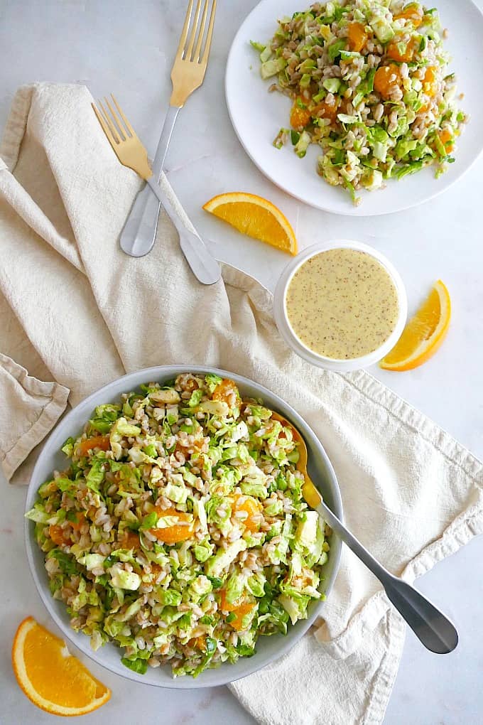 Winter Salad with Shaved Brussels and Farro