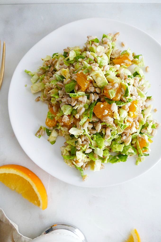 Winter salad with brussels sprouts and farro