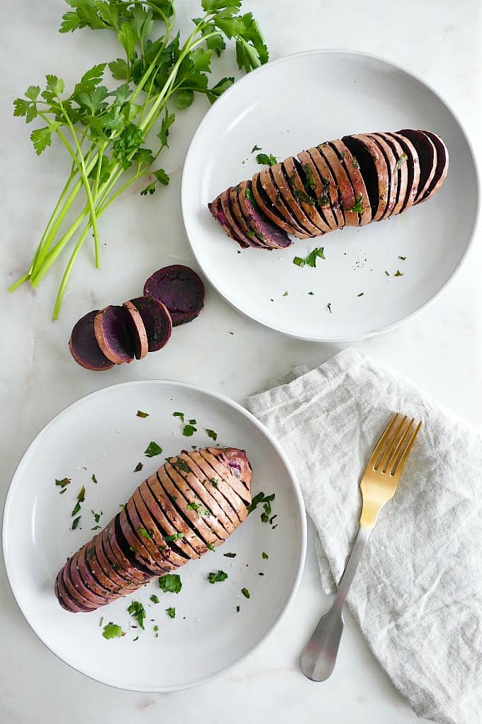 Hasselback Purple Sweet Potatoes