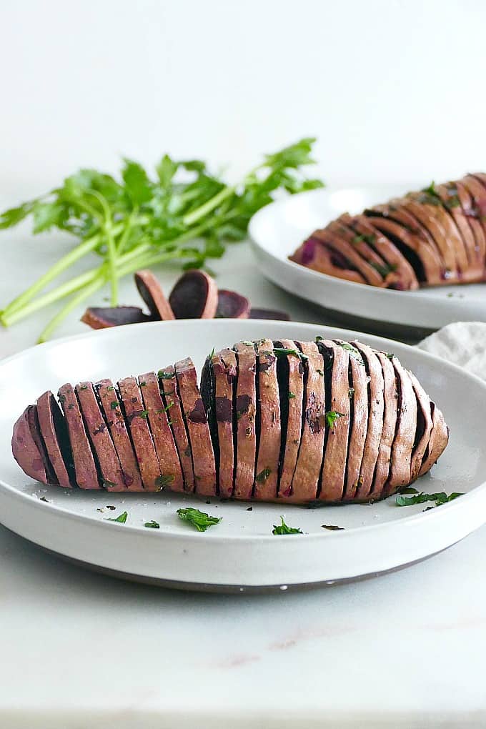 Hasselback Purple Sweet Potatoes