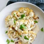 Cauliflower Steaks with Lemon Parsley Tahini