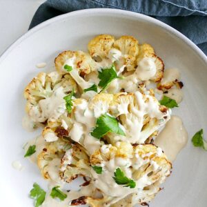 Cauliflower Steaks with Lemon Parsley Tahini