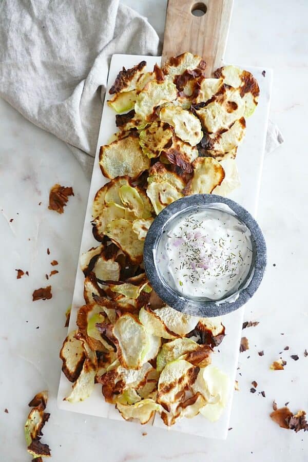 Baked Kohlrabi Chips with Shallot Yogurt Dip It's a Veg World After All®