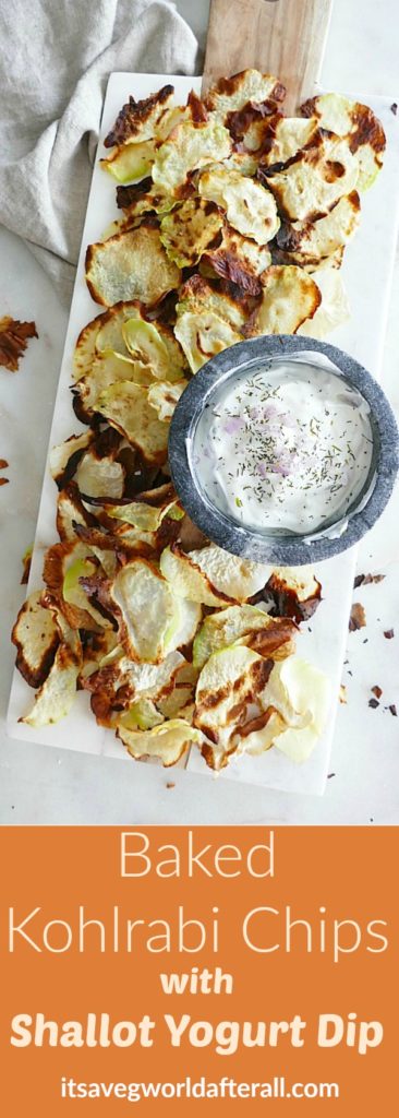 Baked Kohlrabi Chips with Shallot Yogurt Dip