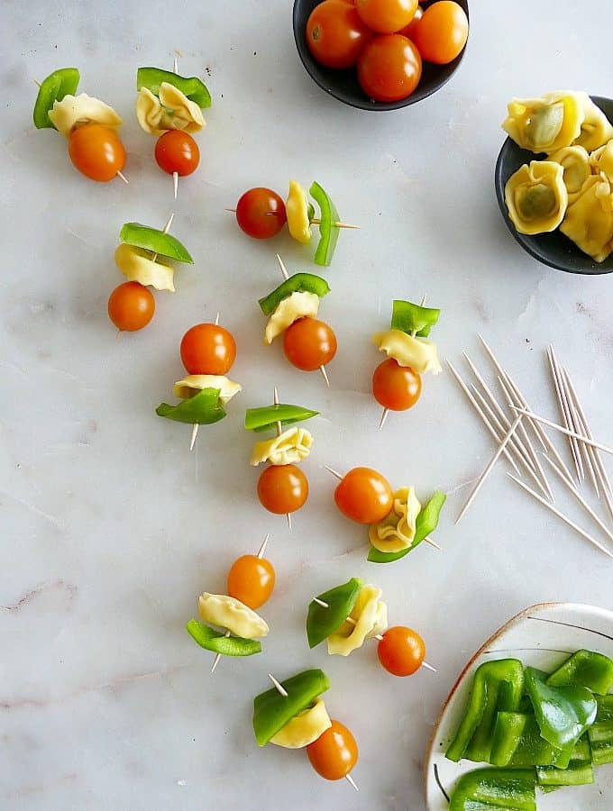 Lunchbox Tomato, Pepper and Tortellini Skewers