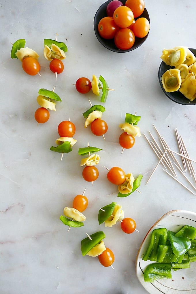 Lunchbox Tomato, Pepper and Tortellini Skewers