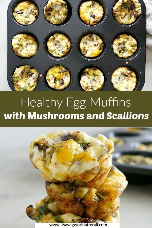 images of breakfast egg muffins separated by a text box with recipe title