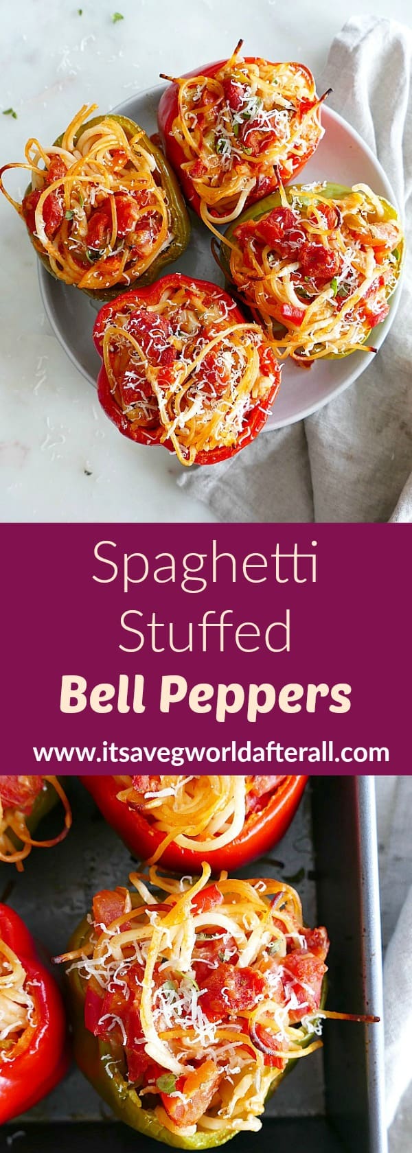 Spaghetti Stuffed Bell Peppers It's a Veg World After All®