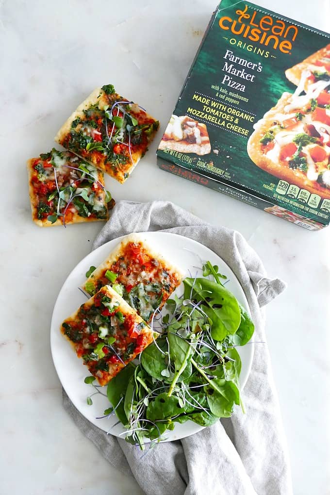 Lean Cuisine Origins Farmers Market Pizza served with a side salad
