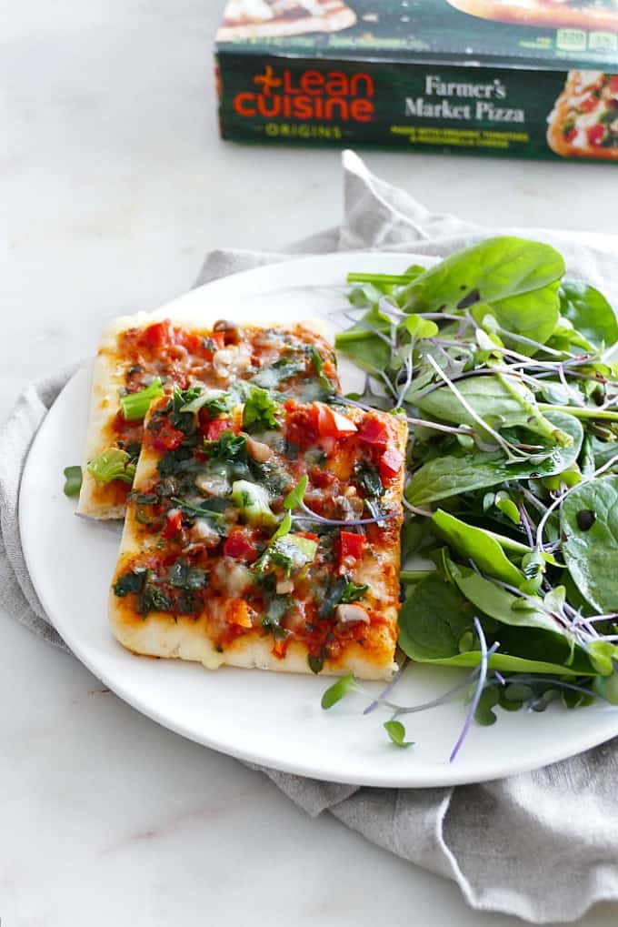 Lean Cuisine Origins Farmers Market Pizza served with a side salad