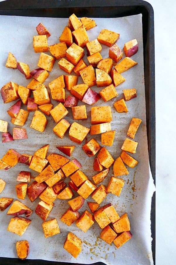 sweet potatoes on a baking sheet