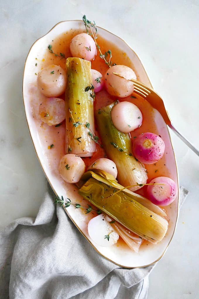 Braised Radishes and Leeks