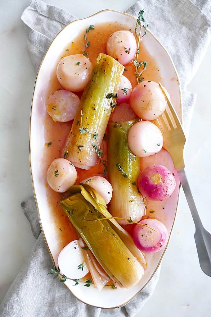 Braised Radishes and Leeks