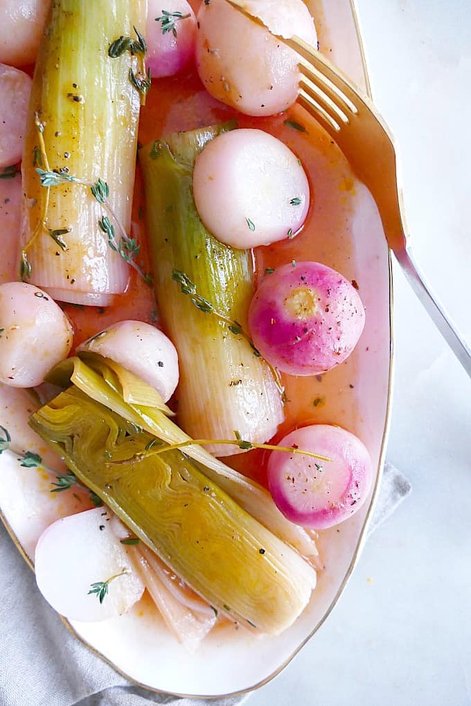 Braised Radishes and Leeks