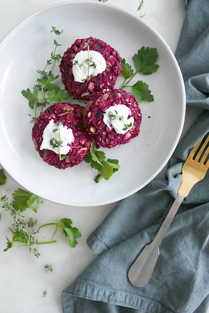 lentil patties with beets on a plate