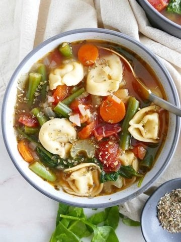 vegetable tortellini soup photo close up