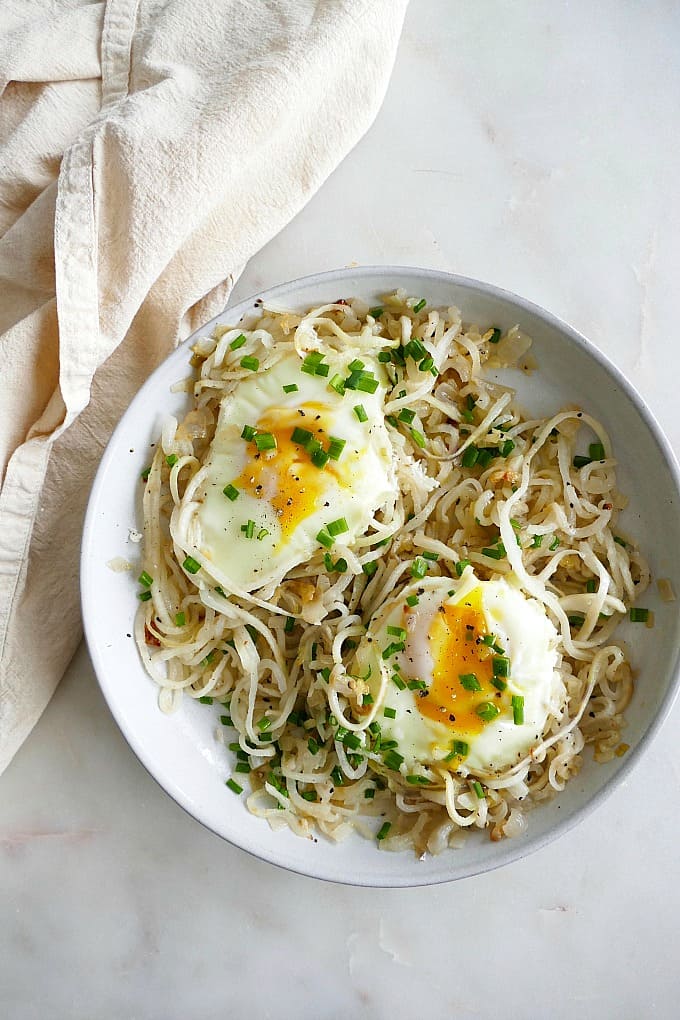 Turnip Noodles with Eggs and Chives