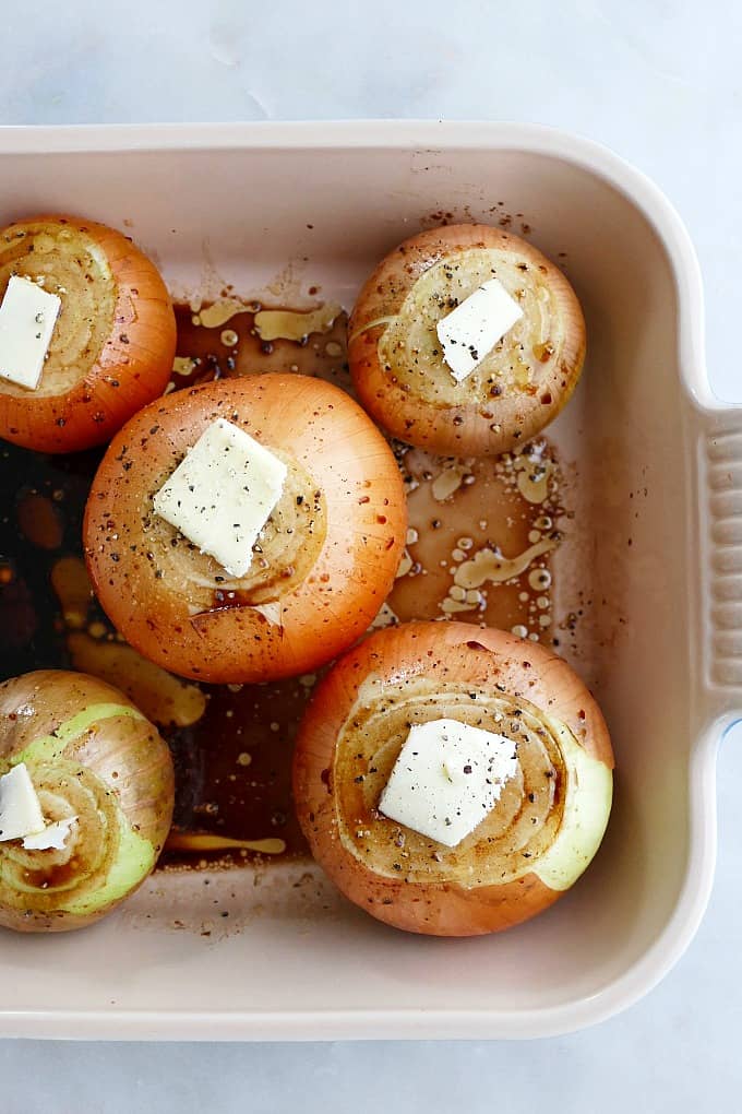 onions in a baking dish