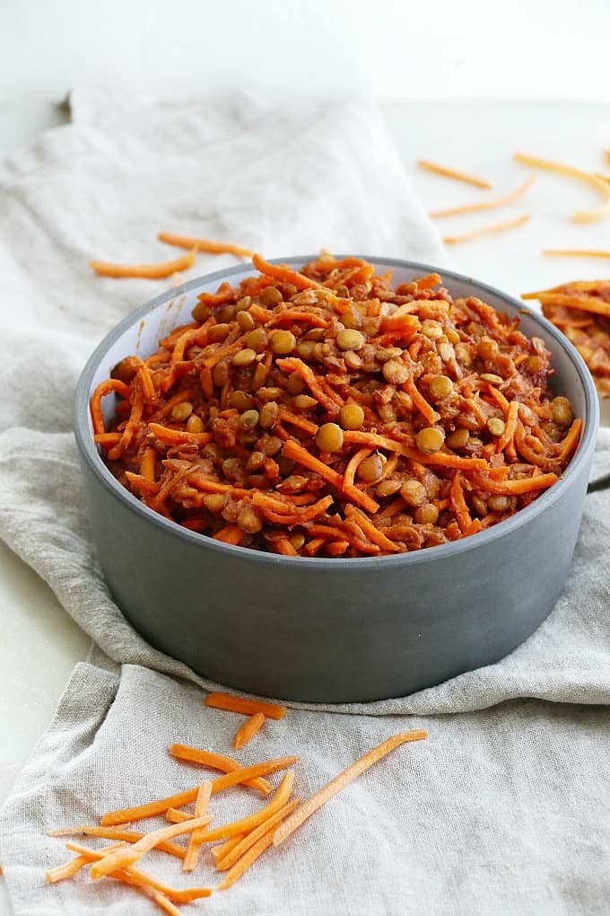 BBQ lentils with shredded carrots