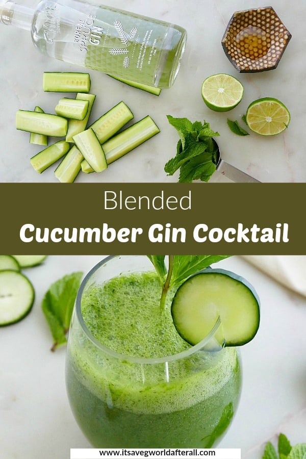 images of ingredients and finished cocktail separated by a text box