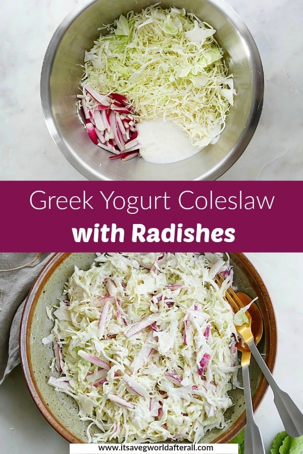 images of ingredients in a bowl and finished recipe with a purple text box in between