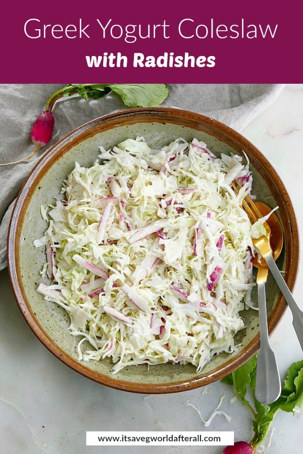 photo of coleslaw with yogurt dressing with a purple text box