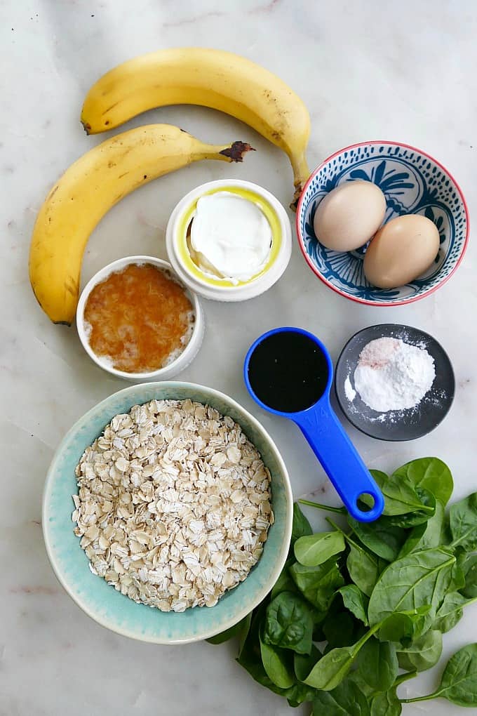 ingredients for spinach banana muffins