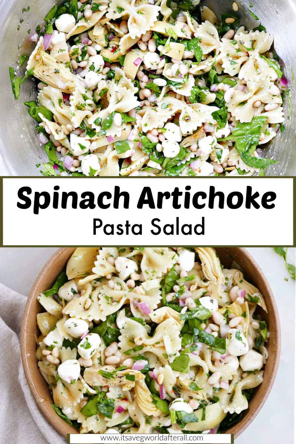 Pasta Salad with Artichokes and Spinach - It's a Veg World After All®