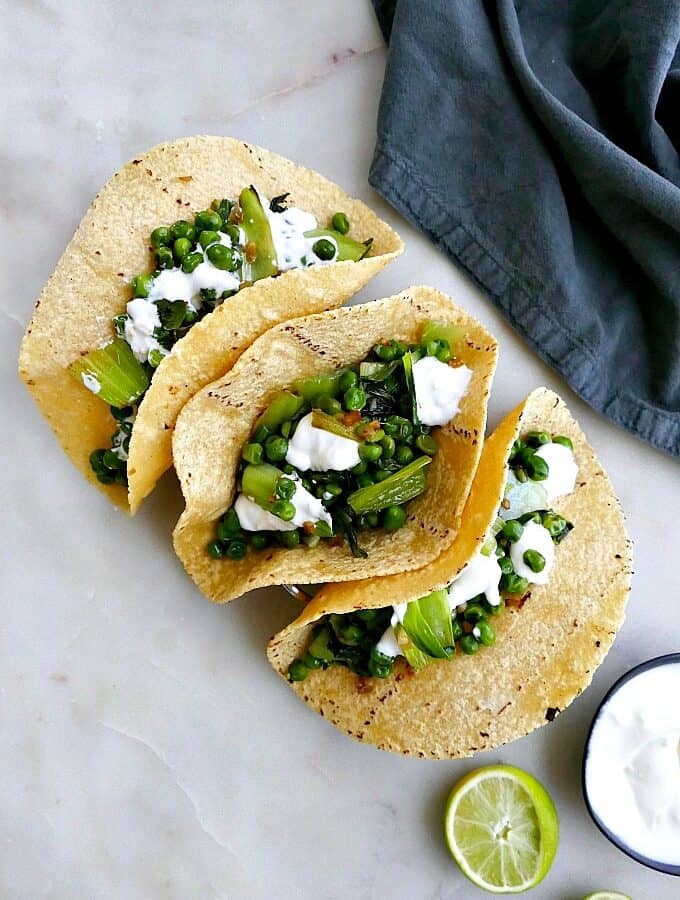 pea and bok choy tacos