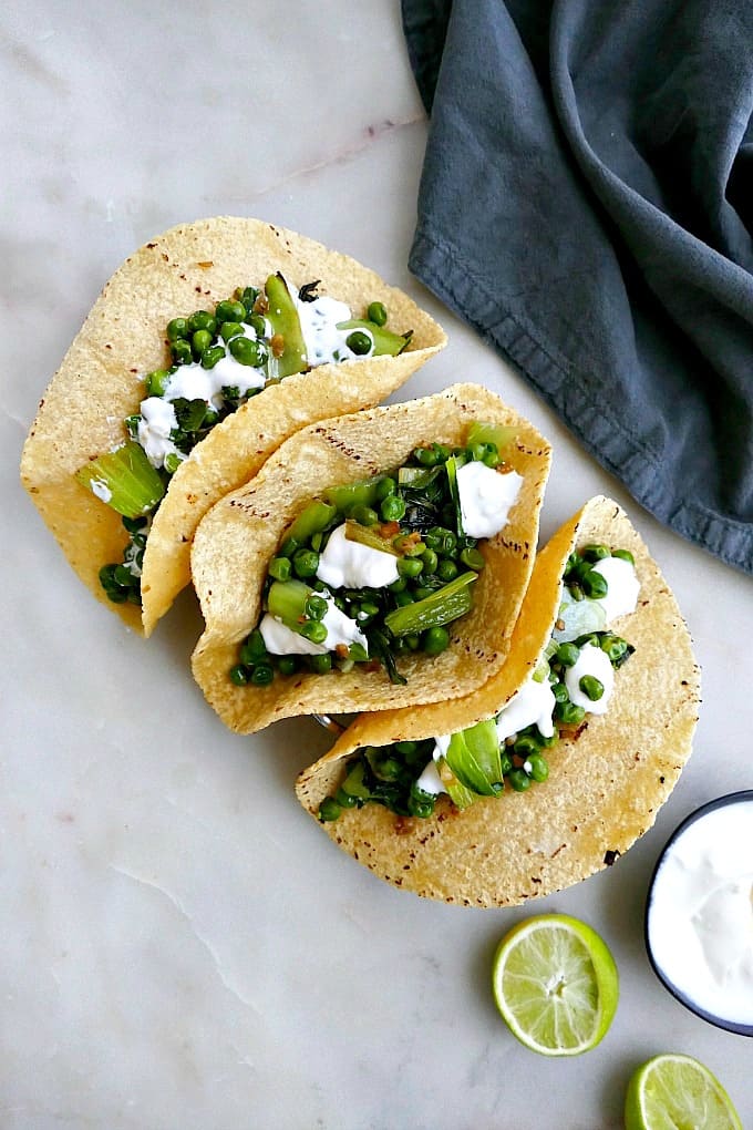 pea and bok choy tacos