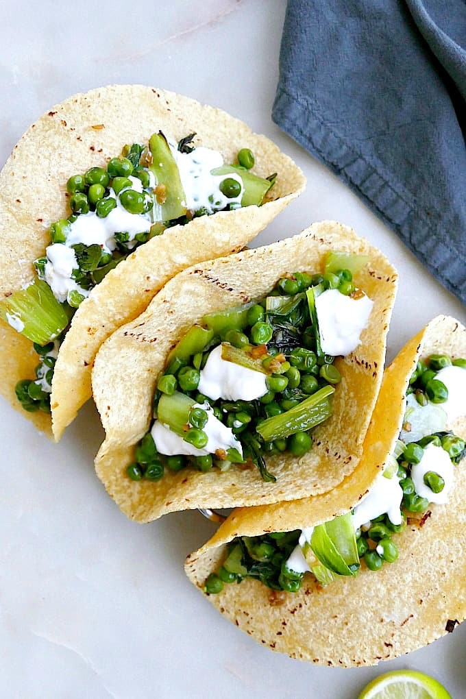 pea and bok choy tacos