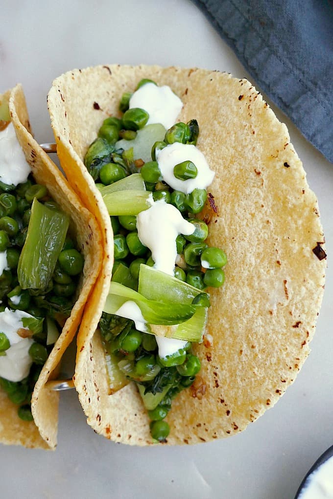 pea and bok choy tacos