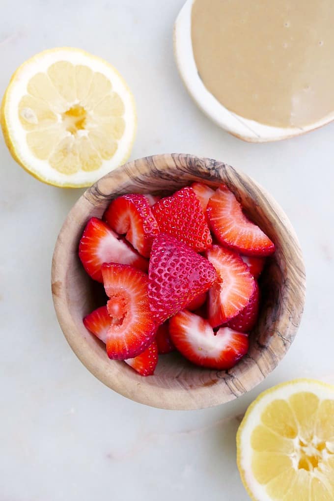 strawberries, tahini, and lemons