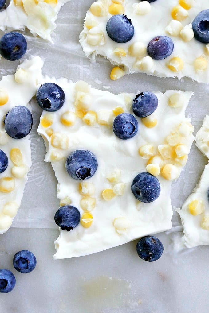 blueberry sweet corn frozen greek yogurt bark