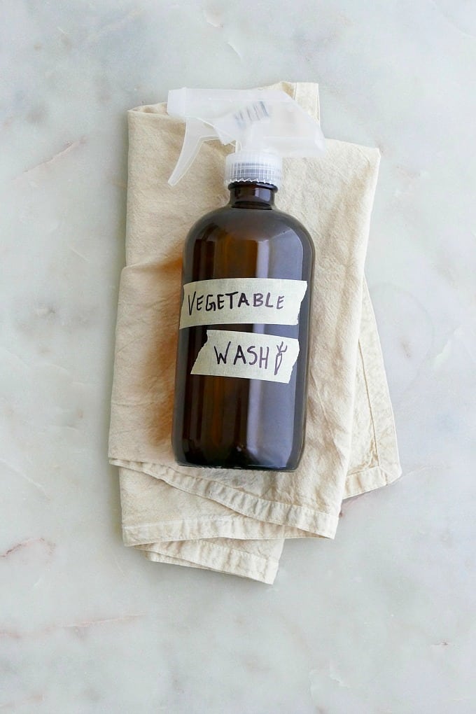 homemade vegetable wash in a bottle