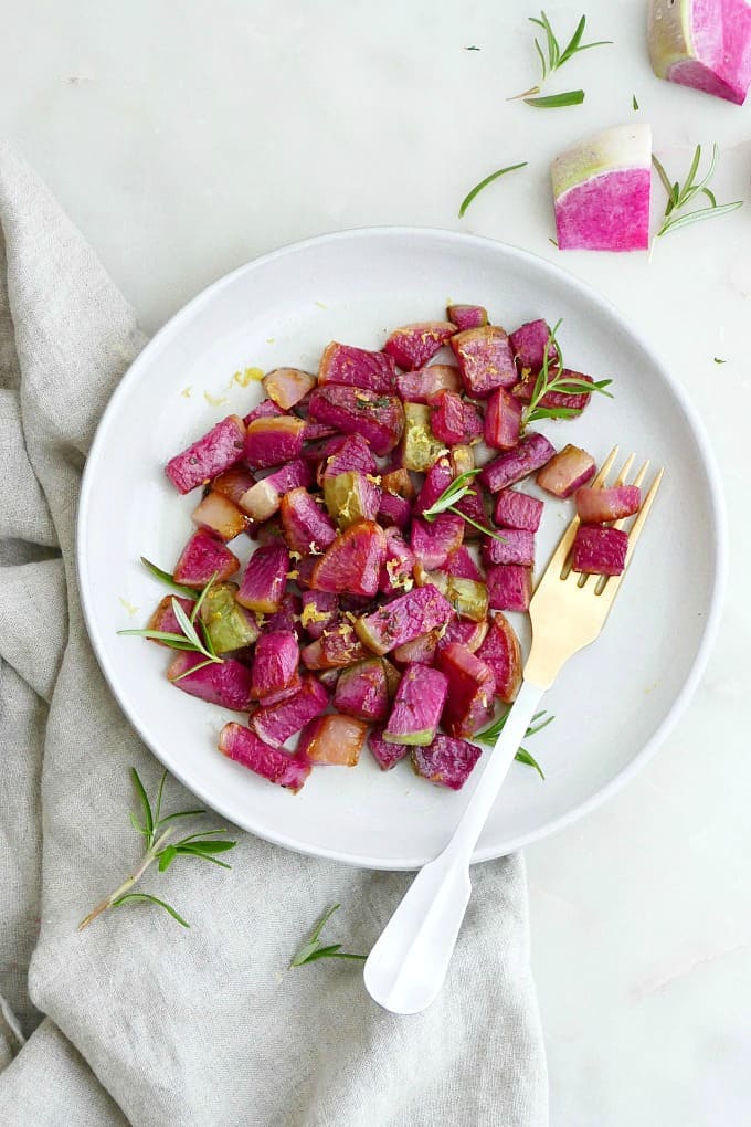 Watermelon Radish with Rosemary Brown Butter - It's a Veg World After All®