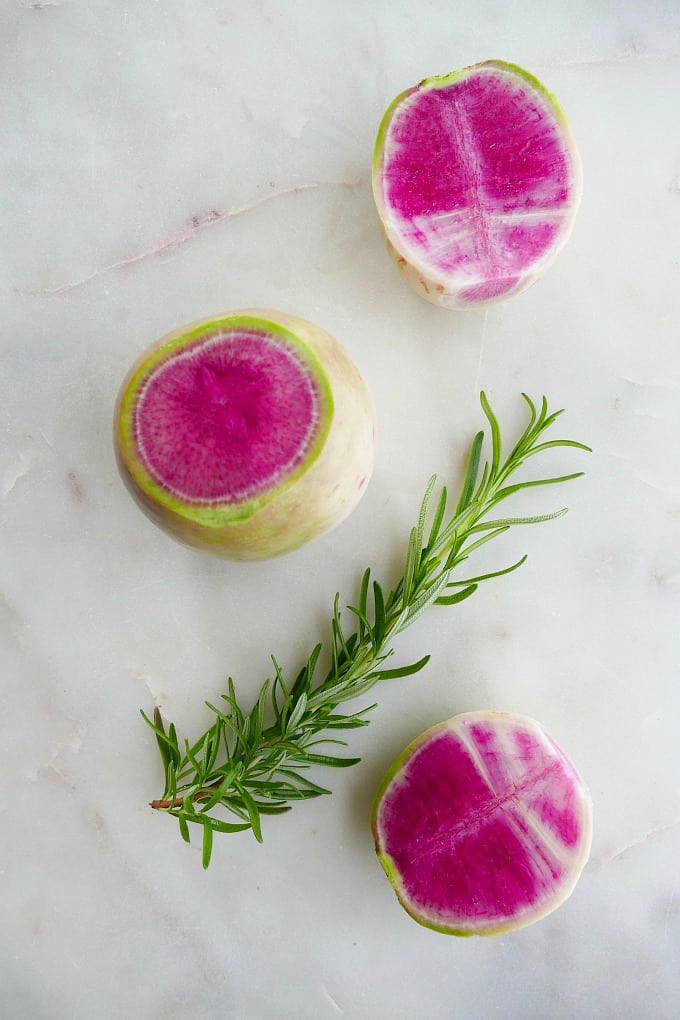 watermelon radishes and rosemary