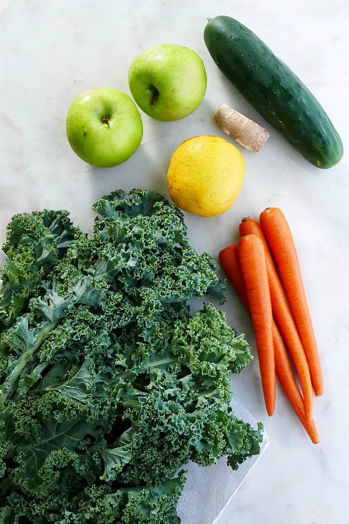 fruits and vegetables on a white background