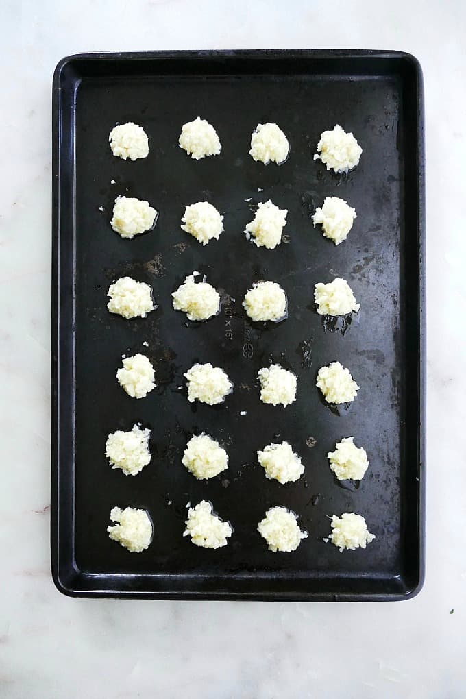 frozn garlic on sheet pan